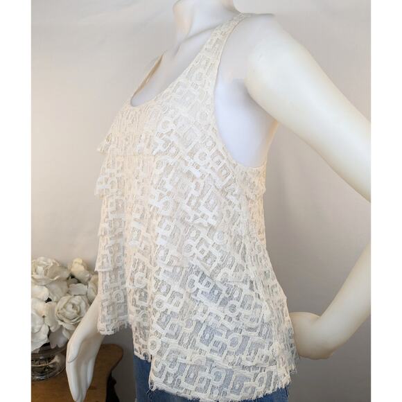 Patterson J. Kincaid Tank Top XS Ivory Tiered Lace Cotton Dressy Coquette Boho - Picture 3 of 12
